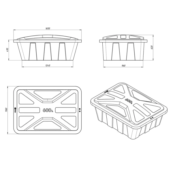 Ванна KN 600л под плотность до 1.2 г/см³ с крышкой синяя